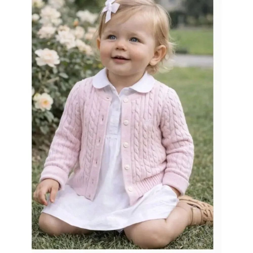 Ralph Lauren baby pink cotton cable cardigan sweater size 9 months